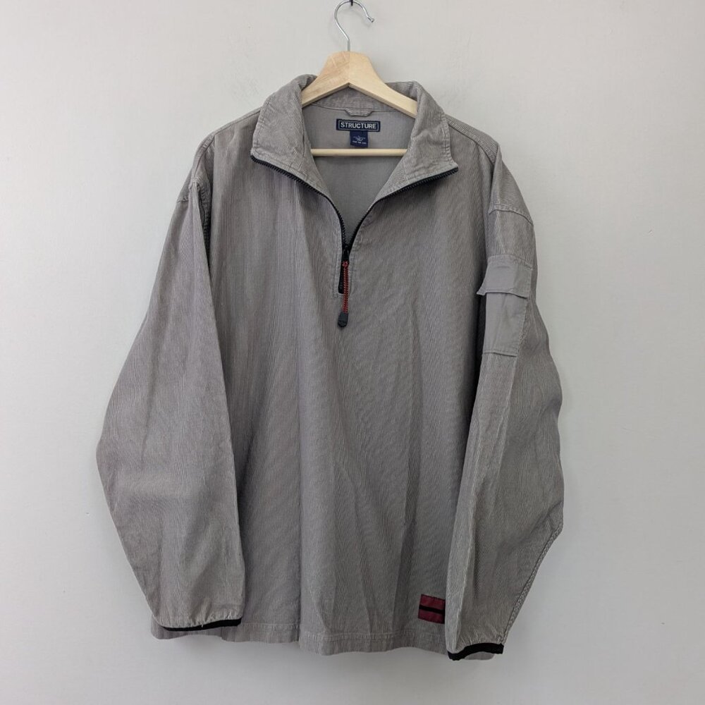 Vintage Structure Grey Corduroy Quarter Zip Pullover Cargo Gorpcore Y2K Mens  L‎